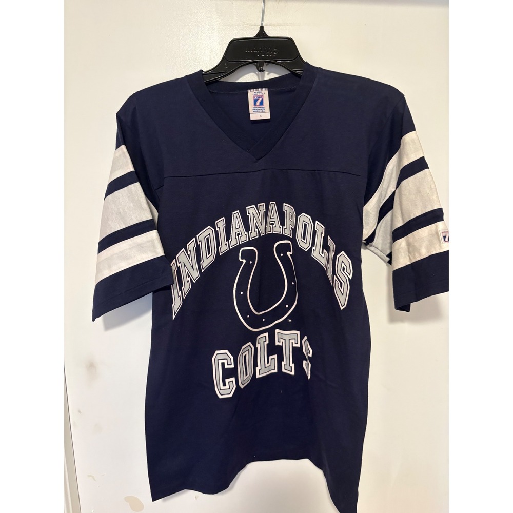 Vintage Logo 7 Indianapolis Colts NFL Jersey Shirt Navy Blue Mens Small USA Made
